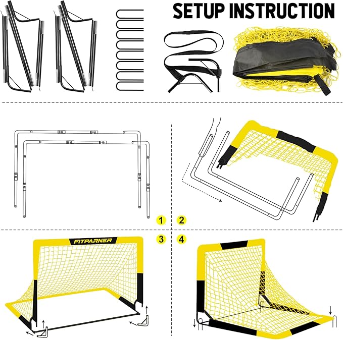 Kids Soccer Goals for Backyard Set - 2 Pack of Portable Pop Up Soccer Nets with Ball,Cones,Complete Training Equipment Kit for Toddler,Youth,Kids Age 3-14,Outdoor Sports Game
