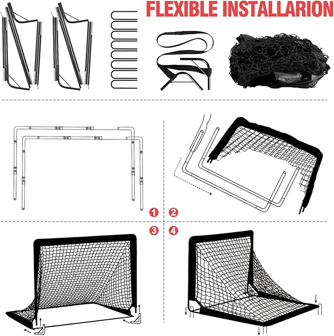 Kids Soccer Goals for Backyard Set - 2 of 4' x 3' Portable Soccer Goal Training Equipment, Pop Up Toddler Soccer Net with Soccer Ball, Soccer Set for Kids, Youth Outdoor Games, Sports, Play