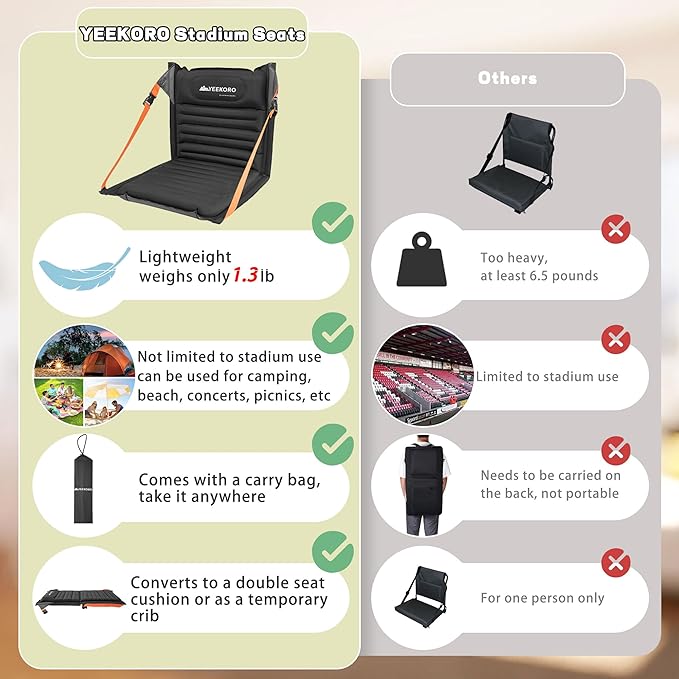 Inflatable Stadium Seats, Portable Bleacher Seat with Back Support, Foldable and Lightweight Chairs for Sporting Events/Camping, Stadium Seats with Storage Bag Lounge Chair