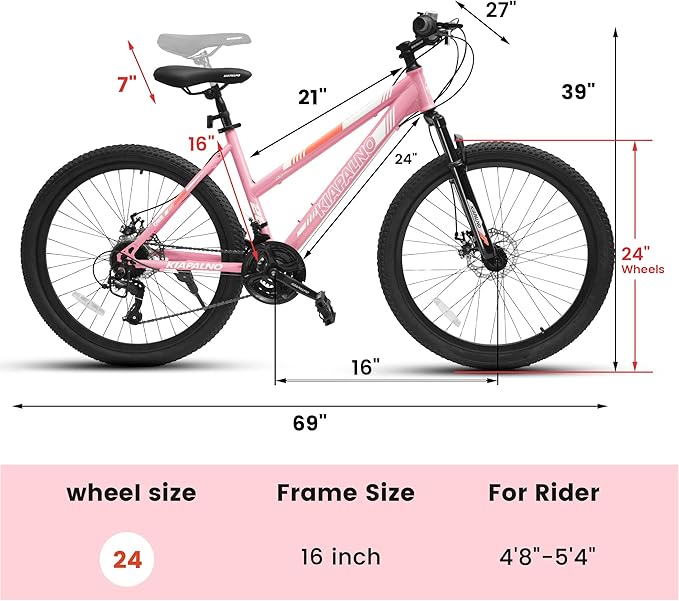 24 26 Inch Women Girls Mountain Bike, Disc/V Brakes 21 Speeds Women Bike, Sturdy Steel Frame and Suspension Fork, Stylish Adult and Teens Bicycle for Urban Trail Snow Commuter