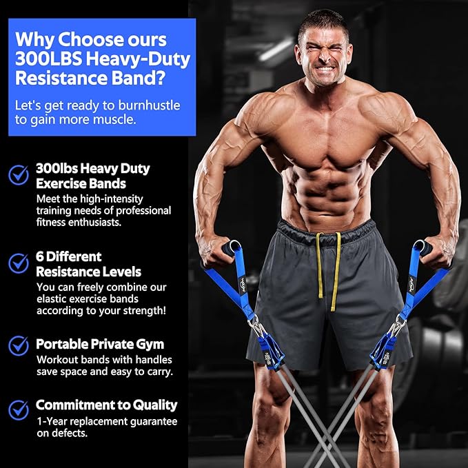 WALITO Resistance Bands Set - Exercise Bands with Handles, Door Anchor, Legs Ankle Straps, for Heavy Resistance Training, Physical Therapy, Muscle Training, Yoga, Home Workouts