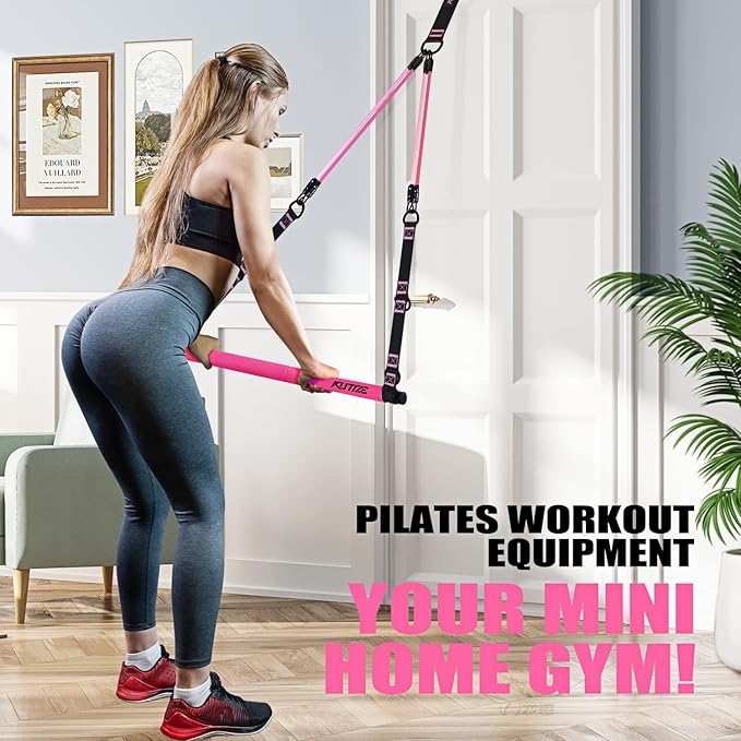 Pilates Bar Kit with Resistance Bands, Pilates Equipment, Multifunctional Pilates Bar for Women & Men, Pilates kit for Hip, Back, Arm, Full-Body Workouts, Home Gym Strength Training Equipment
