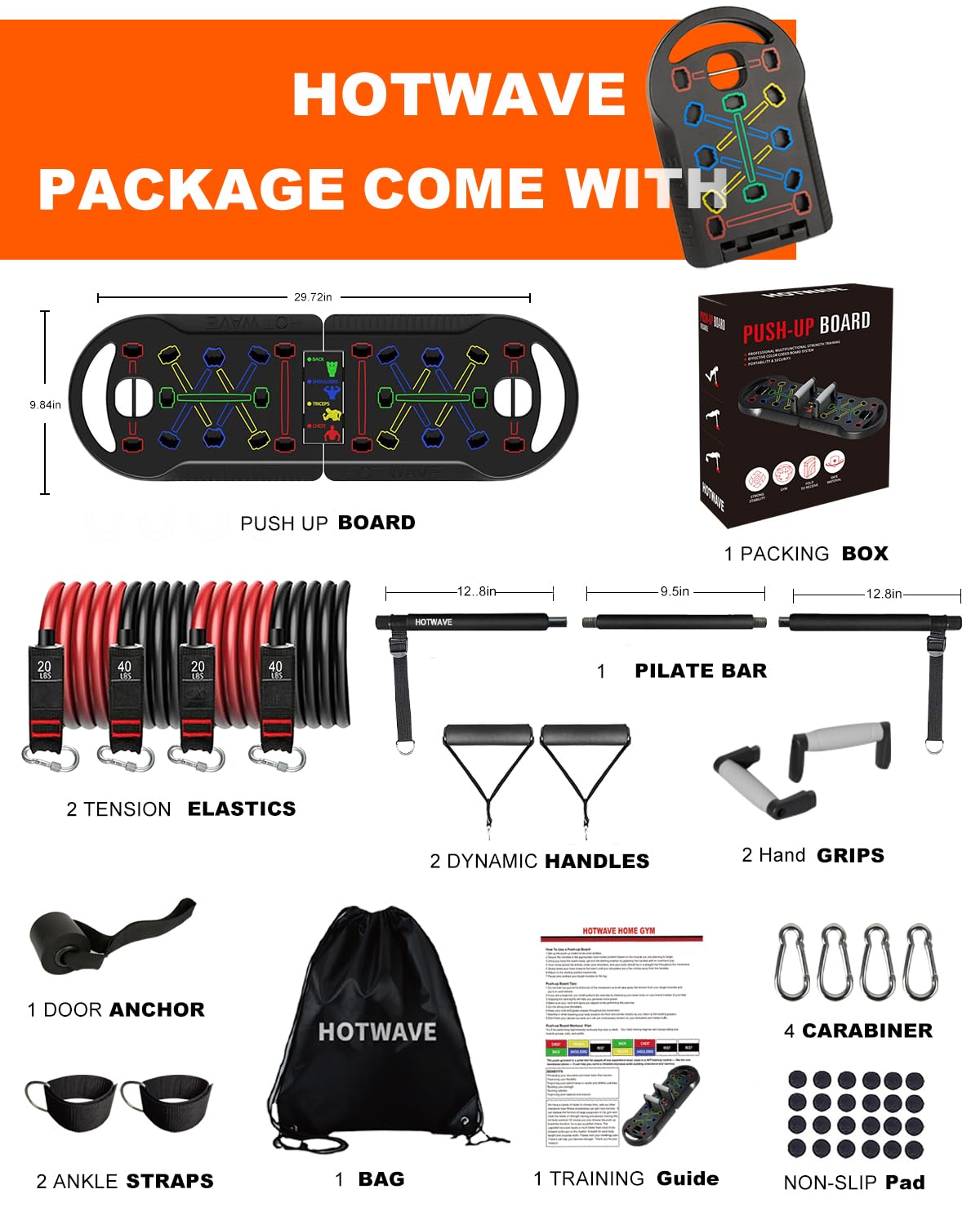 HOTWAVE Push Up Board, Portable 20 in 1 PushUp Board, Foldable Push Up Bar