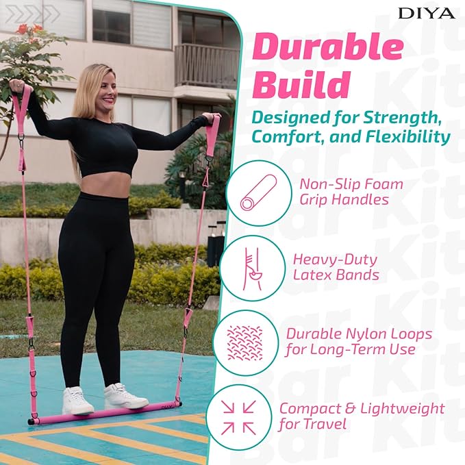 Pilates Bar Kit with Resistance Bands, Stretched Pilates Bar for Women & Men, 140 lbs Equipment for Legs, HIPS, Waist, Arms, Back, Core, Adjustable 3-Section Home Gym Kit for Full-Body Workouts