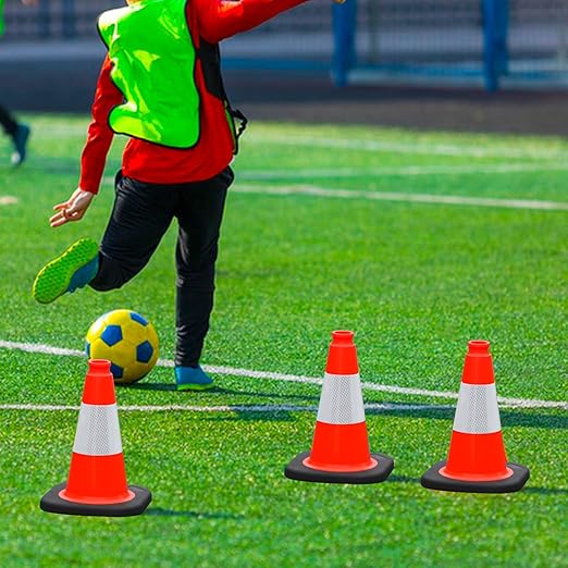 8 Pack 12" in Orange PVC Safety Cones with Reflective Stripe, Stackable Training Cones for Sports, Soccer, Drills, Indoor and Outdoor Activities and Festive Events
