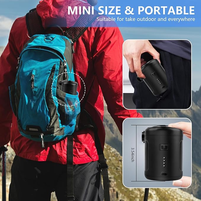 Portable Electric air Pump,Type-c Charging,Inflate Deflate for Pool Floats, Air Bed, Air Mattress Swimming Ring, Vacuum Storage Bags