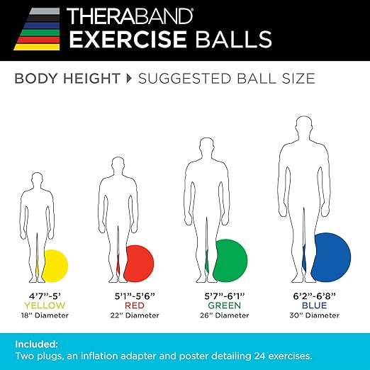 THERABAND Pro Series Exercise Ball, 22" Red Stability Trainer for 5'1"–5'6" Users, Anti-Burst Yoga & Pilates Ball, Balance & Core Trainer, For Athletes Fitness at Gym & Home