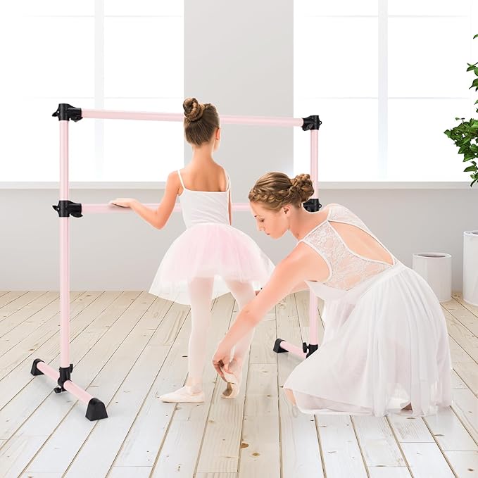 GOFLAME 4FT Ballet Barre Portable, Freestanding Double Ballet Barre Height Adjustable with Anti Slip Base, Heavy Duty Stretch Dance Bar for Home Workout
