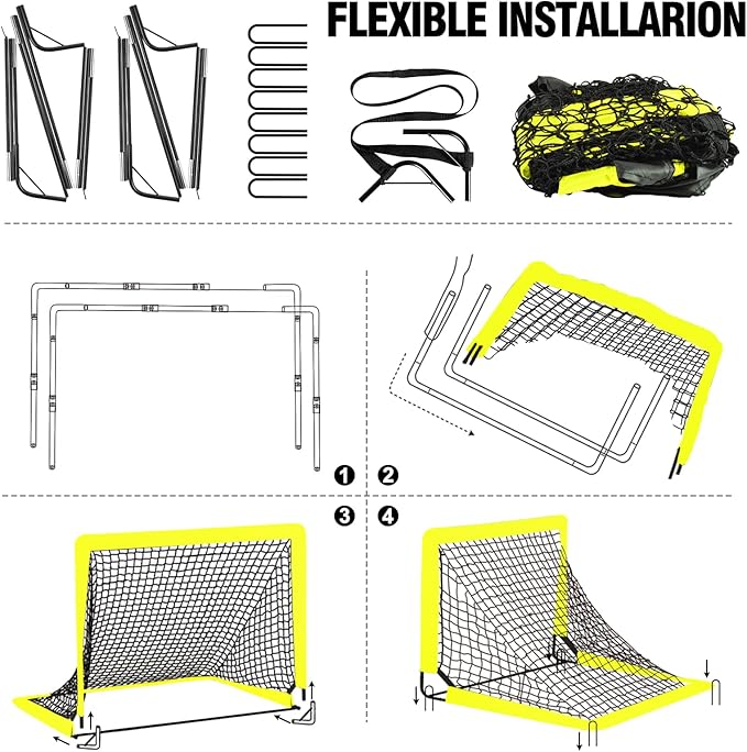Kids Soccer Goal for Backyard Set - 2 Set of 6X4 / 4X3 ft Toddler Soccer Nets Training Equipment, Soccer Ball, Pop Up Portable Soccer Set for Kids and Youth Games and Training Goals Ages 3-16 Gift