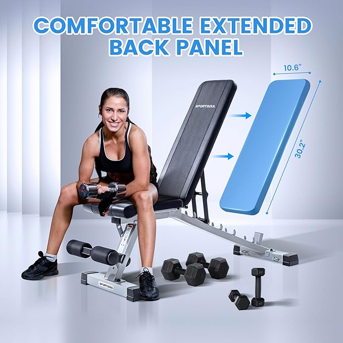 SPORTSOUL Adjustable Weight Bench Heavy Duty Fitness Bench For Weight Training, Home Gym Bench, Weightlifting and Strength Training, Upgraded Breathable Leathaire Bench Material, Black