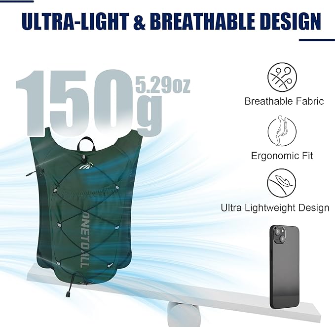 Running Vest for Women & Men, Lightweight 150g Hydration Backpack, 6L Pack for Trail Running, Marathon, Hiking, Cycling, Jogging, Adjustable Fit