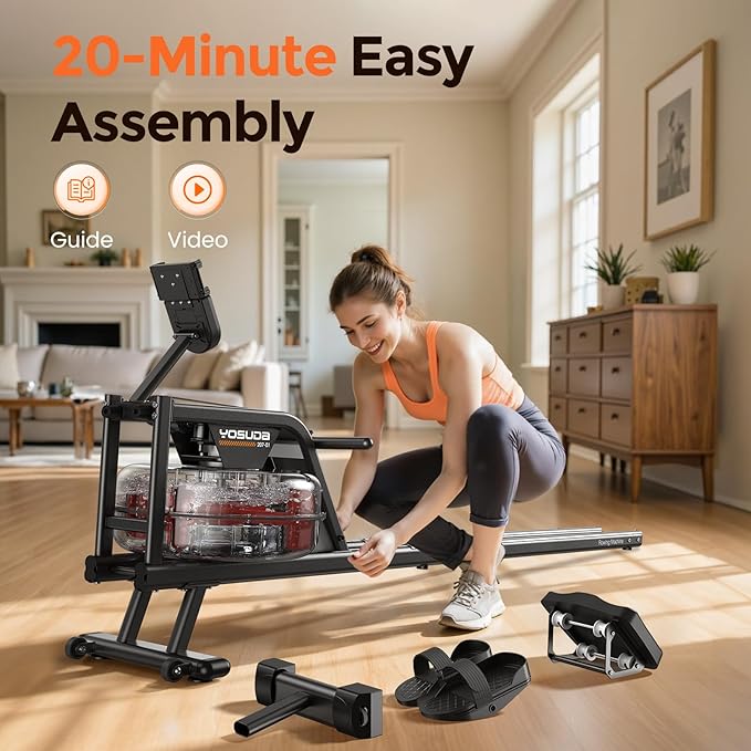 YOSUDA Magnetic/Water Rowing Machine for Home - Rower Machine Use with Bluetooth, App Supported, Rowing Machine for Taller Power Athletes, Comfortable Seat Cushion