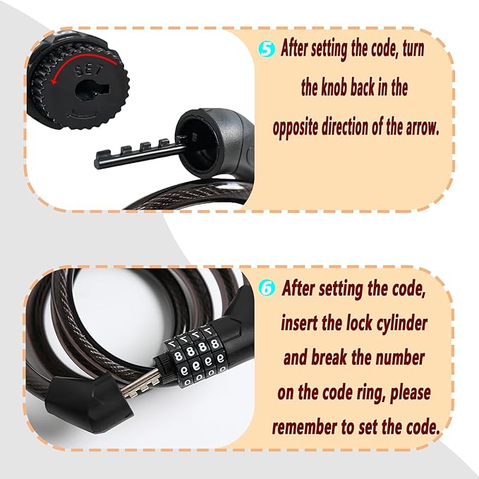 4-Digit Combination Bike Lock - Heavy Duty Anti Theft Cable Lock with Keyless Security, Weatherproof Design for Bicycle, E-Bike, Scooter,Motorcycles,Mountain Bike,Road Bike,Metal Sliding Door