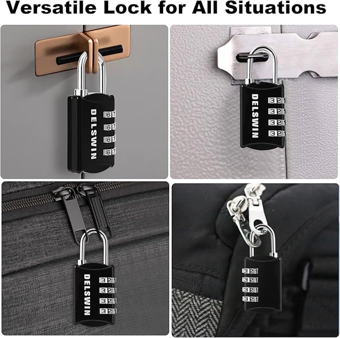 DELSWIN Combination-Padlock 4-Digit-Gym-Locker-Lock - 12 PCS Resettable Combo Lock for Toolbox School Employee Locker Weatherproof Travel Locks for Luggage Backpack Gate Shed