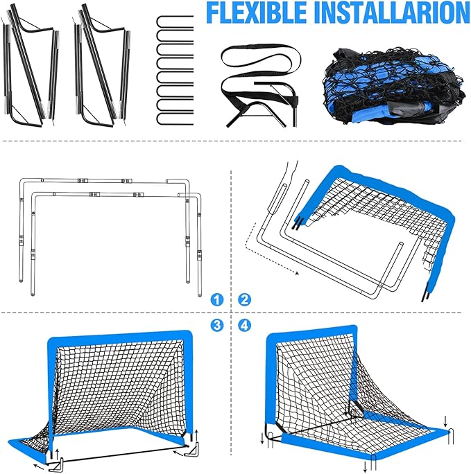 Kids Soccer Goal for Backyard Set - 2 Set of 6X4 / 4X3 ft Toddler Soccer Nets Training Equipment, Soccer Ball, Pop Up Portable Soccer Set for Kids and Youth Games and Training Goals Ages 3-16 Gift
