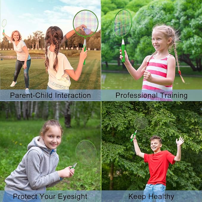 Badminton Rackets for Children,12 in 1 Shuttlecocks Racquet Sports Set w/Lightweight Carrying Bag for Kids Professionals Beginner Players Indoor Outdoor Sport Game