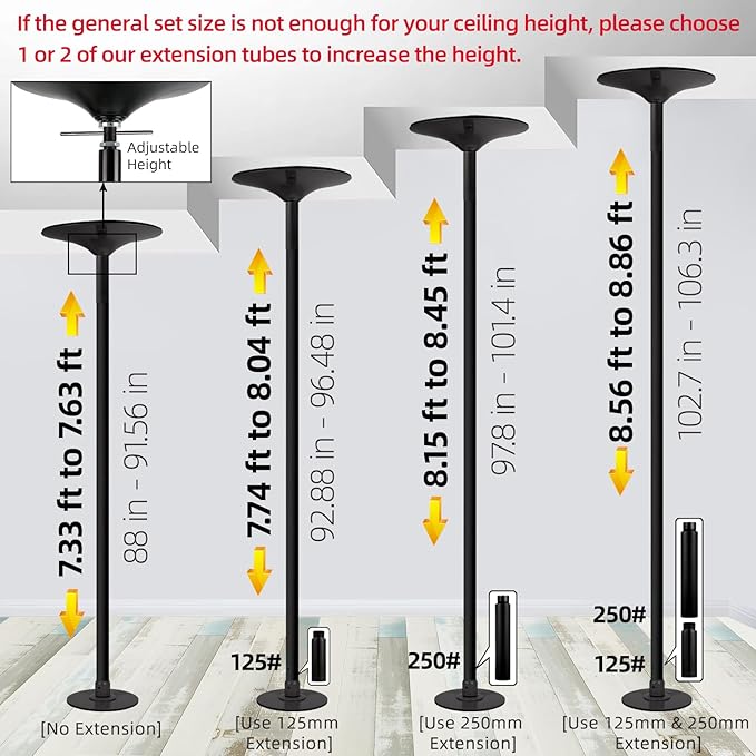 PRIOR FITNESS Premium Dance Pole Removable 45mm Spinning & Static Dancing Pole Heavy-Duty Steel Pole Dancing Pole, Adjustable Height Professional Grade Excellent for Home Exercise Club Gym