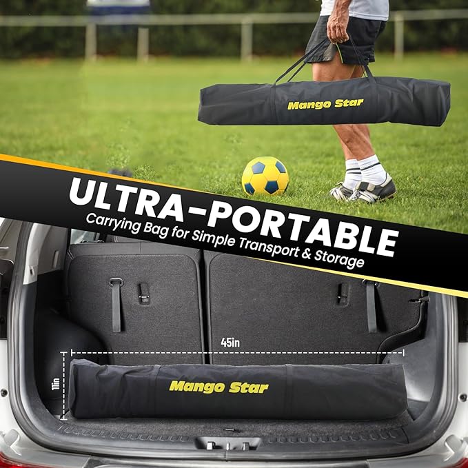 MangoStar Soccer Goal, 12X6 FT Soccer Goal for Backyard Portable Net Collapsible Metal Base, Quick Set Up Soccer Net for Indoor Outdoor Practice Training with Carry Bag