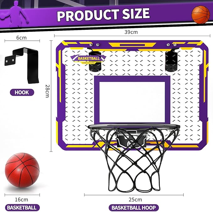 Doloowee Basketball Hoop Indoor for Kids, Mini Basketball Hoop with 4 Balls, Basketball Toys for 3 4 5 6 7 8 9 10 11 12 Year Old Boys