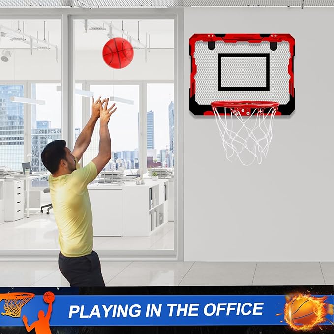 Indoor Mini Basketball Hoop Set, Upgrade Wall Mount Basketball Hoop for Wall Yard Outdoor, Over Door Room Hoops Game with 4 Balls Shatter Resistant Backboard -Complete Accessories Included