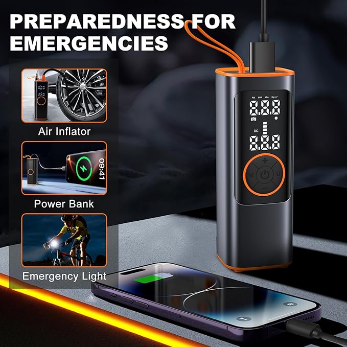 Tire Inflator Portable Air Compressor, 150PSI Aluminum Alloy Air Pump for Car Tires, Tire Pump with Digital Pressure Gauge & Emergency Light, 6X Faster Portable Tire Pump for Car, Ball, Bike, Motor