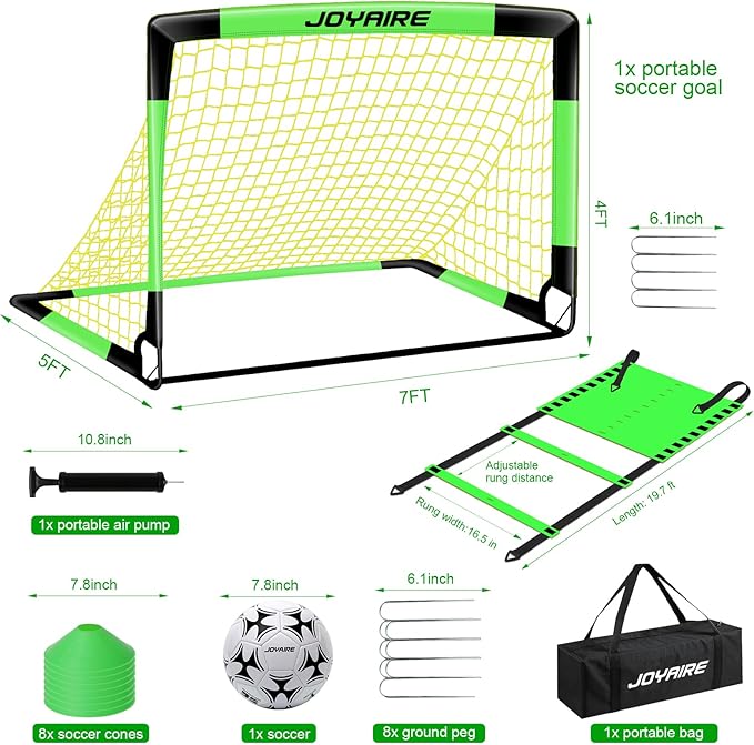 Kids Soccer Goals for Backyard Set, Portable Toddler Soccer Goal 2 of 6x4 ft, 4x3 ft, 7x5 ft, Soccer Training Equipment, Pop Up Soccer Net Kit with Size 4 Soccer Ball, Outdoor Sports Play, Youth Game