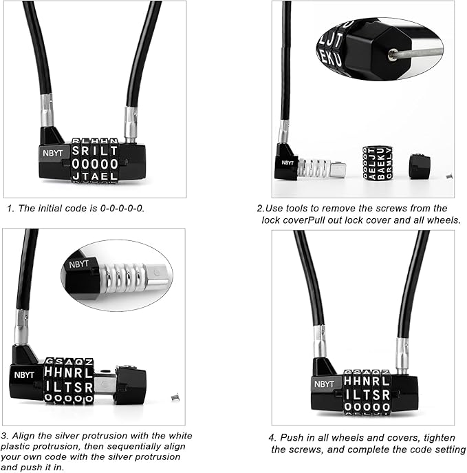 5-Word Resettable Combination Lock, Letter Lock- Home Security Padlock with 8mm Anti-Theft Cable for Garden Gates, Glass Doors, Pool, Refrigerator,Bikes, Gates, Storage (15''(Locking Span 7''))