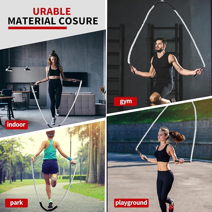 Jump Rope Weight Jump Rope for Fitness, Adult Heavy Exercise Skipping Ropes, Home Gym Workout Equipment Training Set, Thick Rope Suitable for Women&man Improve Strength, Cardio, Training Muscles, Weight Loss