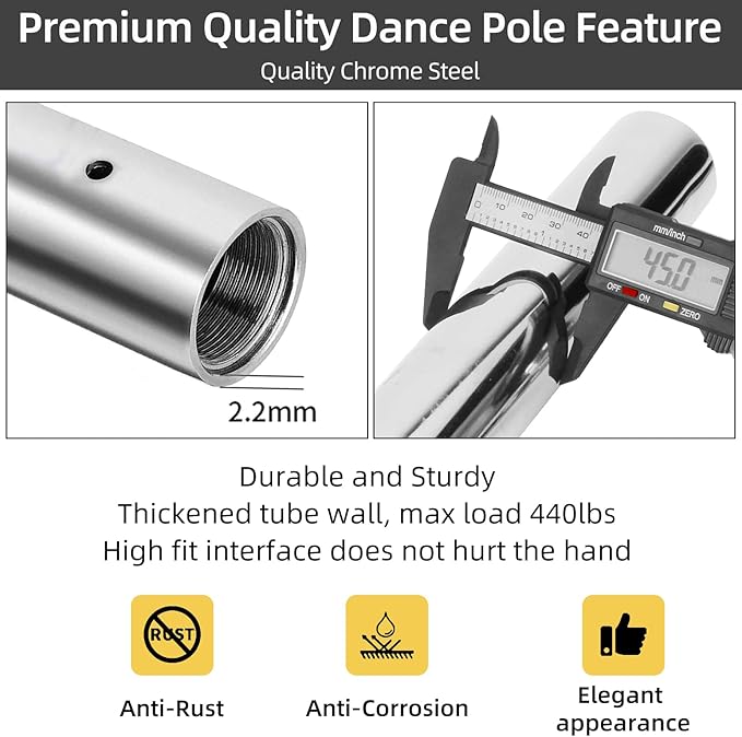 PRIOR FITNESS Permanent Fixed Dance Pole Kit, Professional 45mm Spinning & Static Dancing Pole Heavy-Duty Steel Pole Dance for Home, Adjustable Height Excellent for Home Exercise Studio Club Gym