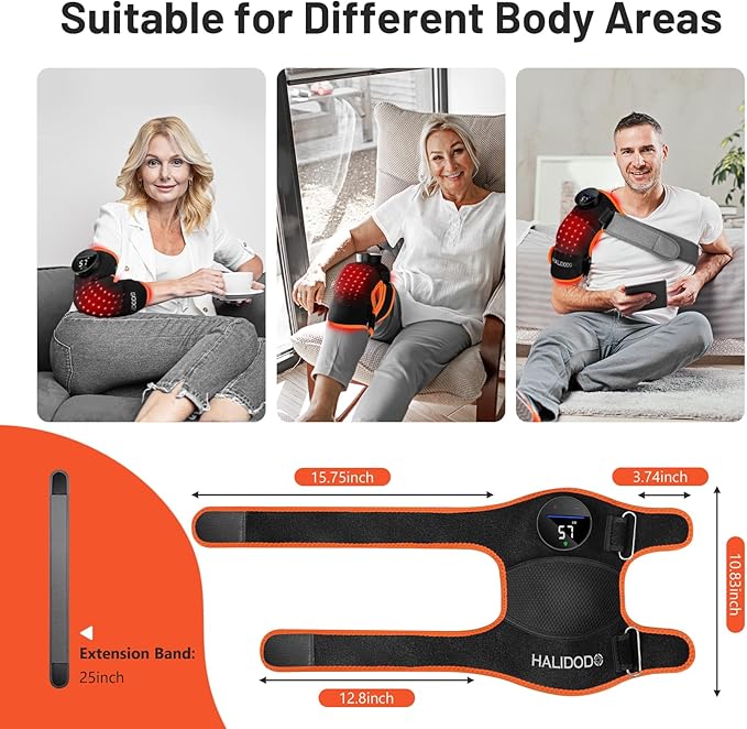 HALIDODO Red Light Therapy Knee Brace, Knee Massager with 4 Vibration Areas, Wireless Rechargeable Controller, 660nm & 850nm Red Light Therapy Heated Device for Knee/Joint/Elbow/Shoulder Pain Relief