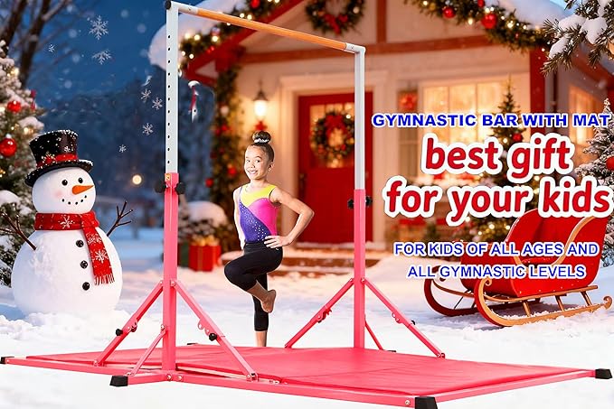 MARFULA Gymnastic Bar for Kid and Teenage Ages 3-25, 5 FT / 8 FT Base Length, 4 FT Width 5 FT Height, Gymnastic Kip Bar Horizontal Bar for Gymnast, Gymnastic Training Equipment for Home and Club Use