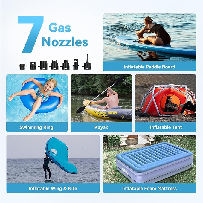 Hydrohero Electric Paddle Board Pump, Rechargeable 20PSI High Pressure SUP Pump, Intelligent Dual Stage Inflation & Deflation, Auto-Off for Stand Up Paddle Boards, Surfing Kite, Tent, Boat