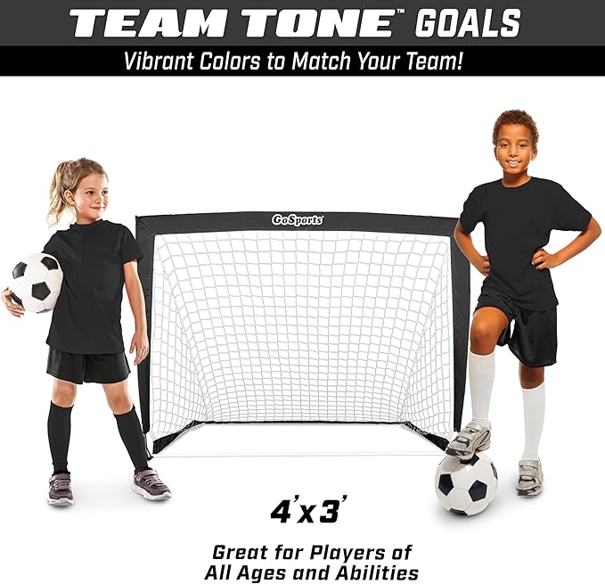 GoSports 4 x 3 ft Portable Soccer Goals for Kids - 13 Colors - Set of 2 Team Tone Pop Up Nets for Backyard
