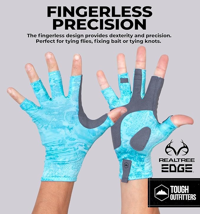 Tough Outdoors UV Fishing Gloves - Fingerless, Kayaking & Sailing - UPF 50+ Sun Protection