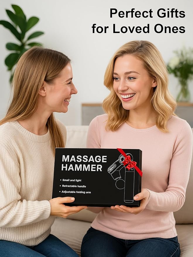 Foldable Massage Gun Deep Tissue with Retractable Handle,Back and Neck Massager for Pain Relief,Handheld Massager for Shoulder Lower Leg Waist– Perfect Gifts for Women, Father, Mother, Friends