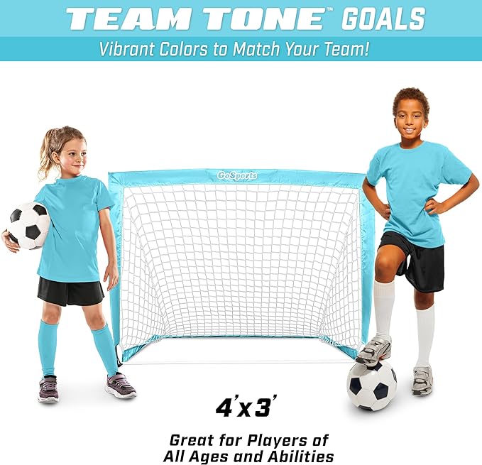 GoSports 4 x 3 ft Portable Soccer Goals for Kids - 13 Colors - Set of 2 Team Tone Pop Up Nets for Backyard