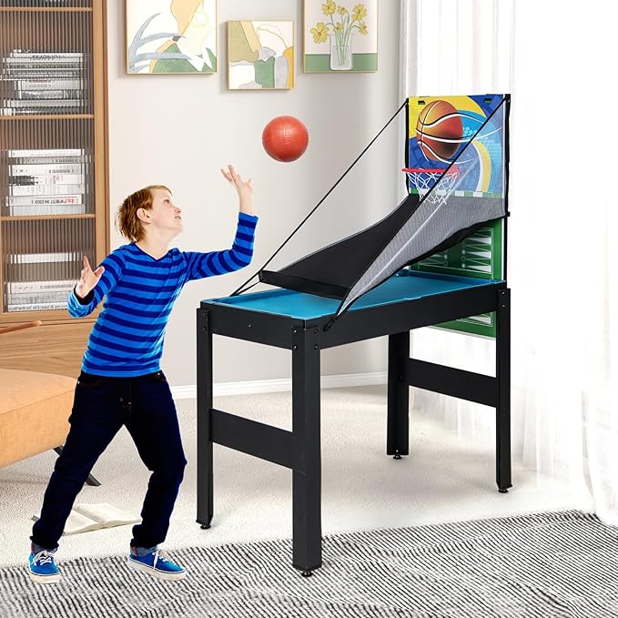 Goplus 14-in-1 Multi Game Table, Combo Game Table w/Foosball, Air Hockey, Pool, Table Tennis, Basketball, Chess, Checkers, Bowling, Shuffleboard, Kids Adults Gifts for Home, Arcade, Game Room