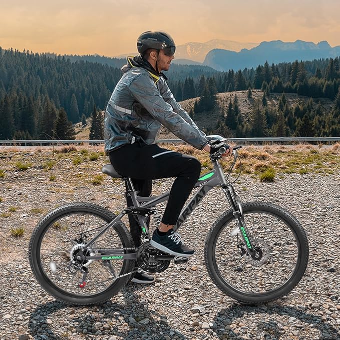 Ecarpat 24/26/27.5 Inch Mountain Bike, Dual/Front Suspension Mens Mountain Bike with 21 Speeds High-Carbon Steel Frame and Disc/V Brakes, Adult Sport Bicycle for Trail Snow Commuter City Road