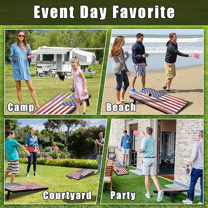Cornhole Board Set 4x2 Regulation Size Billiards Table Style Cornhole Set with Carrying Bags & 8 Bean Bags Corn Hole Boards Bean Toss Games
