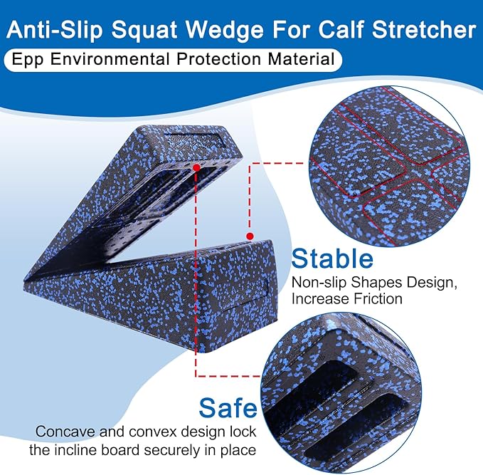 Slant Board Squat Wedge for Calf Stretching,3 Pcs 12" x 6.3" Foot Stretcher Balance Board for Plantar Fasciitis, Adjustable Foam Slant Board Wedge Great for Exercises