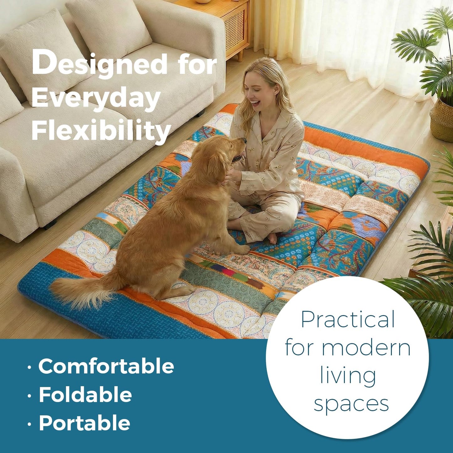 XICIKIN 2.5" Japanese Floor Mattress, Foldable Floor Mattress with Washable Cover Japanese Futon for Camping, Guest (Bohemian, Twin)