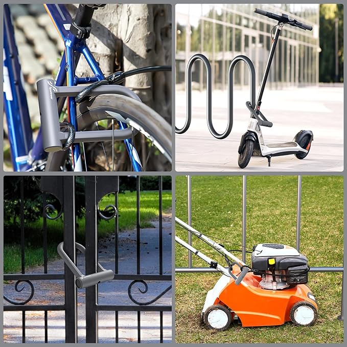 Sportneer Bike Lock - Heavy Duty Anti Theft Bike U Lock with 5ft Security Steel Cable - 17mm Shackle Bicycle U-Locks with Keys & Sturdy Mounting Bracket for Road, Mountain, Electric Bike, Grey