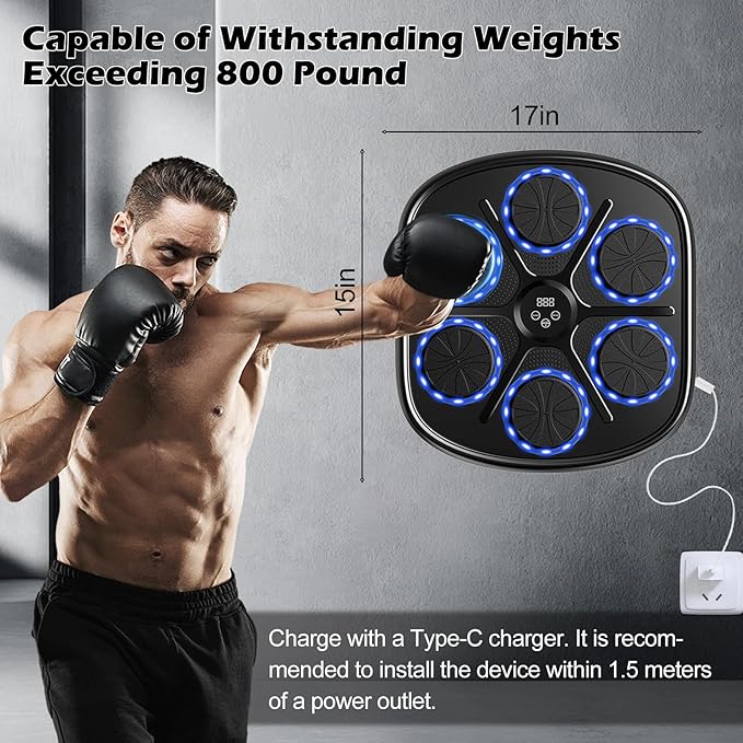 Smart Music Boxing Machine for Adults and Kids, Wall-Mounted Interactive Trainer with LED Display, 9 Modes & 9 Speeds, Perfect for Home Stress Relief,Fitness Gifts for Teen Boys