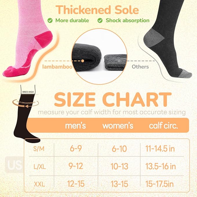 Merino Wool Compression Socks for Women Men, 15-20 mmHg, Soft & Breathable for Travel, Running, Pregnancy