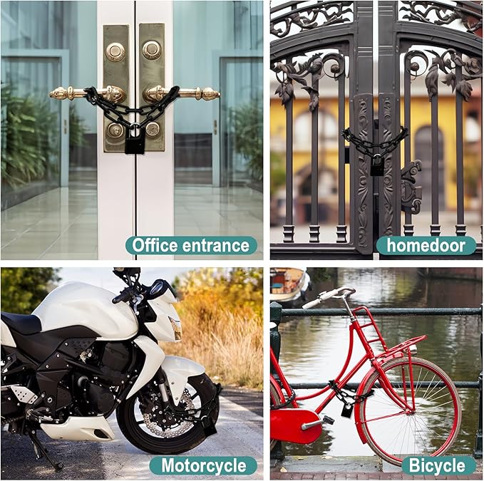 Heavy Duty Combination Lock with Chain,47 inch Long,8mm Thick ,Safety Chain Locks with Code,Padlock with Chain for Motorcycles, Bicycle, Door, Gate, Fence,Warehouses, Garage(Lock and Chain)