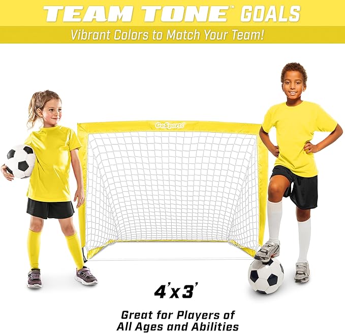 GoSports 4 x 3 ft Portable Soccer Goals for Kids - 13 Colors - Set of 2 Team Tone Pop Up Nets for Backyard