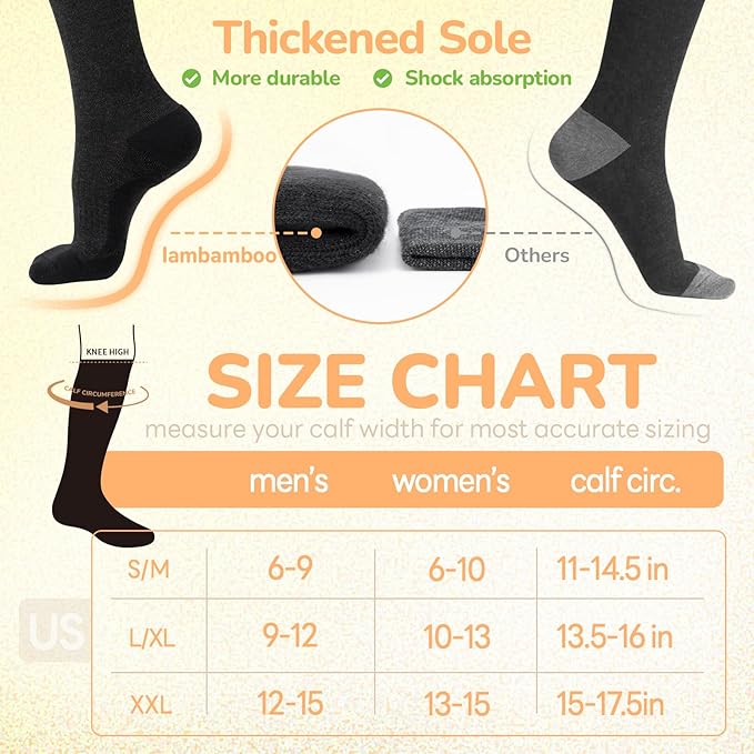 Merino Wool Compression Socks for Women Men, 15-20 mmHg, Soft & Breathable for Travel, Running, Pregnancy