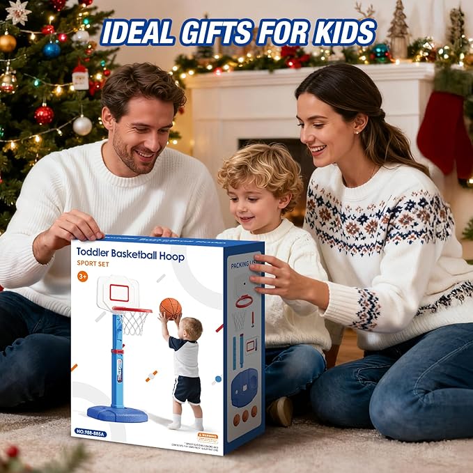 Toddler Basketball Hoop, Adjustable Height Indoor Basketball Hoop for Kids 1-3, Foldable Mini Basketball Goal with 3 Balls, Outdoor Poolside Sport Toy, Birthday for Baby Boys Girls