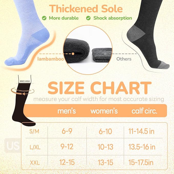 Merino Wool Compression Socks for Women Men, 15-20 mmHg, Soft & Breathable for Travel, Running, Pregnancy