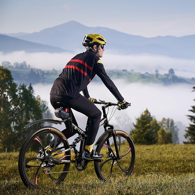 Betterland 26 Inch Folding Mountain Bike, 21 Speeds Full Suspension Foldable Bikes, Dual Disc Brake, High Carbon Steel Frame and Non-Slip Quick Release tire Bicycle for Adult